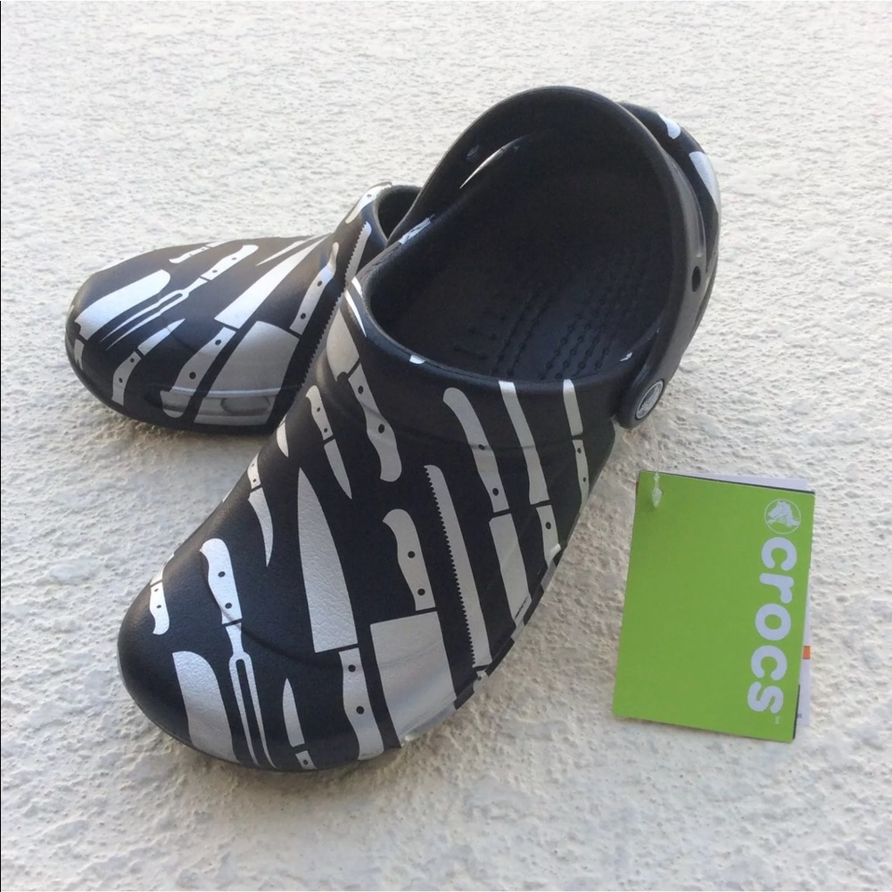 LAST ONE! Crocs Work Clogs SZ 11 Chef Black Silver - Picture 2 of 8